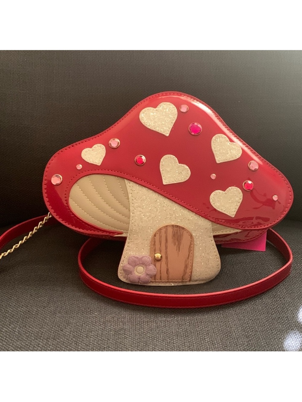 Betsey Johnson Red Mushroom Crossbody with Cream & Pink Accents